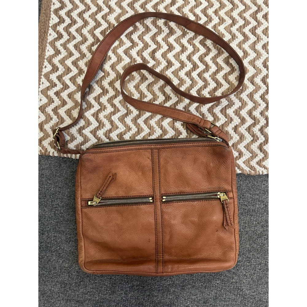 Fossil Leather Womens Bag Adjustable‎ Crossbody Strap Brown Travel Purse